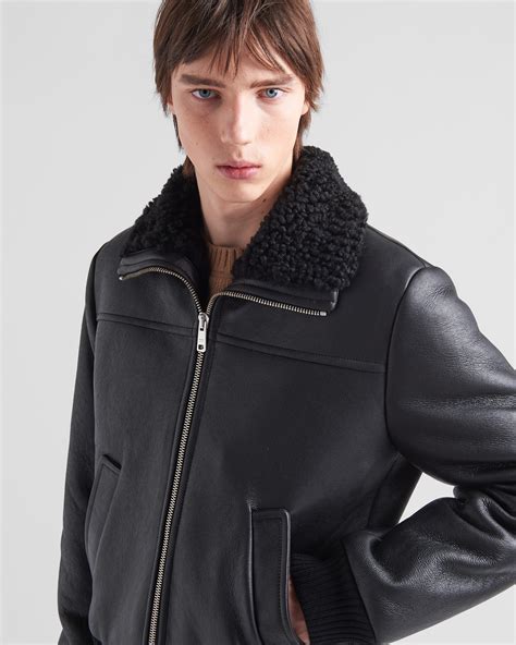 prada fur cuffed jacket|Black Shearling Fur Jacket .